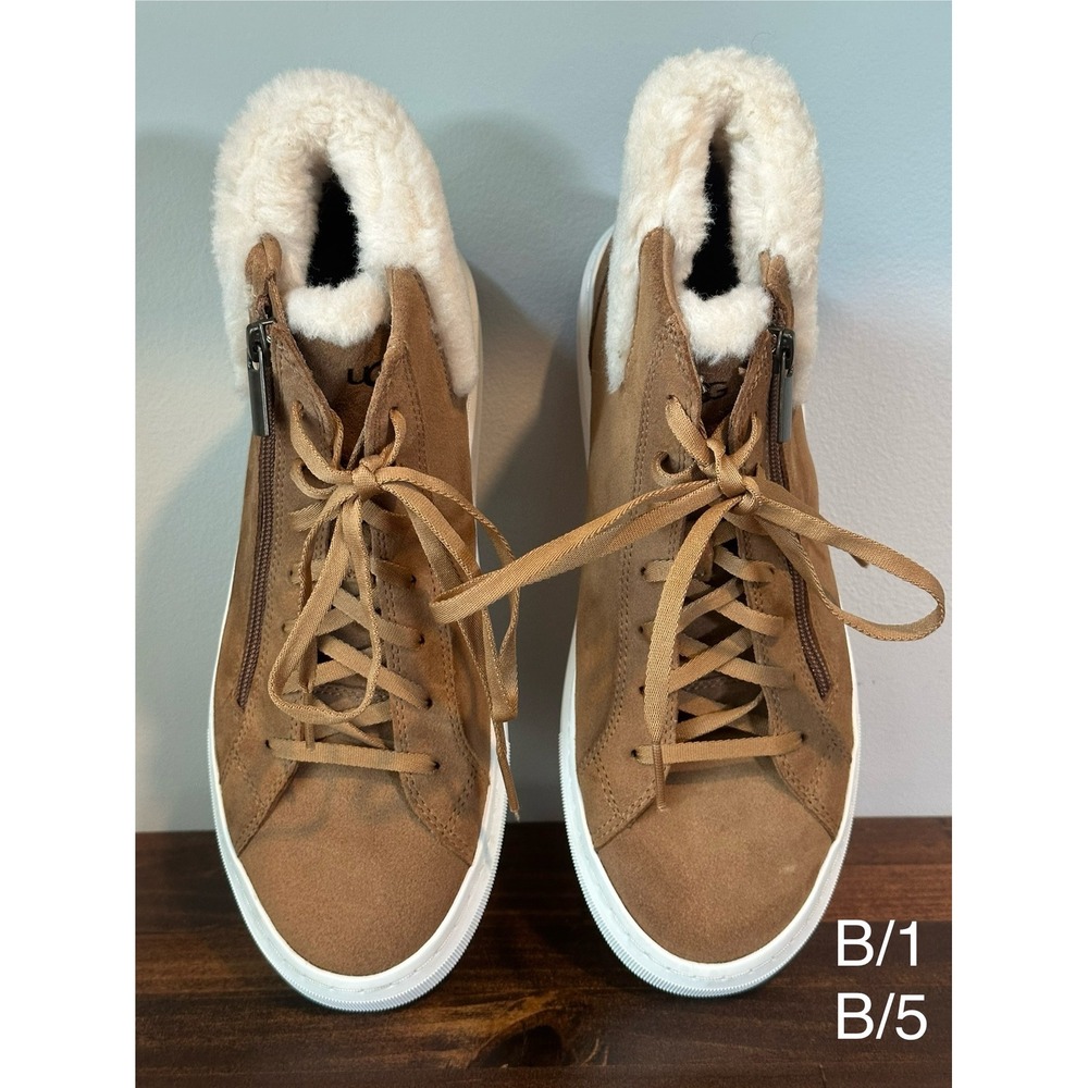 UGG Alameda High  Top Suede Sneakers Chestnut Faux Fur Zip 1130783 Womens 9.5gh
